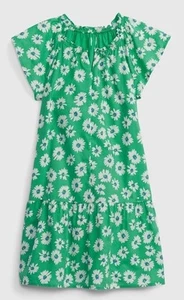 NWT $44 GAP Kids Green Floral Ruffle Neck Short Sleeve Dress Girls Size L 10 - Picture 1 of 6