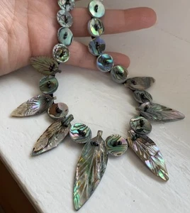Victorian Pickets Necklace Abalone Shell Bohemian Nouveau Carved Vintage Rare - Picture 1 of 20