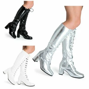 Mujeres Damas Ojales Disco Go Go Años 60 70 Hasta la Rodilla Vestido Elegante Botas 3-8 Reino Unido - Imagen 1 de 3