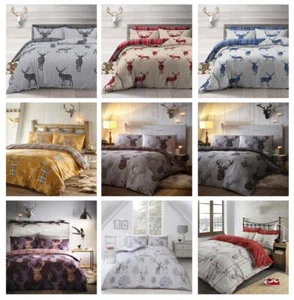 Duvet sets bed quilt cover pillow cases highland stag country lodge tartan check - Picture 1 of 16