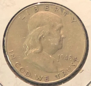 1948-D FRANKLIN HALF DOLLAR VF SILVER COIN - Picture 1 of 2
