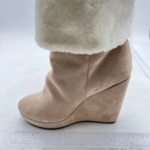 Beige Women Trendy Fur Lined Wedge High Heels Winter Snow Ankle Bootie - Picture 1 of 7