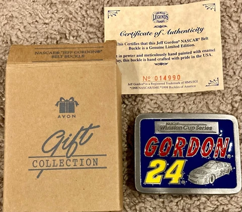 Jeff Gordon NASCAR Winston Cup Pewter Belt Buckle AVON Limited Ed.Box & COA 1998 Cover