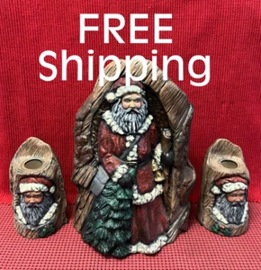 SANTA Father Claus Flower Holder 10" & TWO (2) Candle Holders 5" (Hand-Painted) - Picture 1 of 17