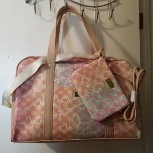 Betsey Johnson XL Weekender bag crossbody Pastel Rainbow Butterflies Pink Yellow - Picture 1 of 5
