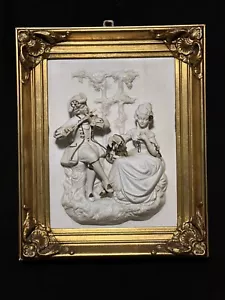 Alt Meissen Art, Bisque Porcelain 3D Figurine W/ Gold Touches Framed Picture - Picture 1 of 8