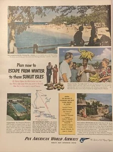 1947 vintage Pan America Airlines print ad. Plan Now To Escape From Winter - Bild 1 von 1