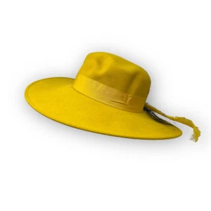Vintage Mr John Geo W Bollman Excello 100% Wool Feathered Wide Brim Hat Yellow - Picture 1 of 13