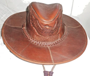 HARLEY - DAVIDSON LEATHER HAT MADE IN USA SIZE 58 LARGE 7. 1/4 OR 22 5/8 INCH - Picture 1 of 8