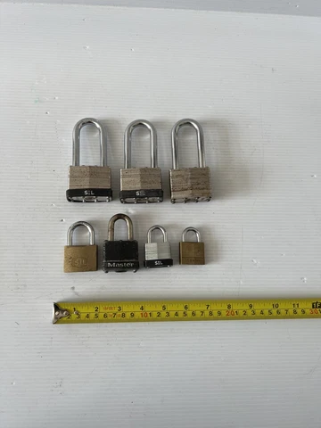 Vintage Assorted Bag of 7 Various Sized PadLocks - No keys Cover