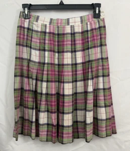 Vintage 80s Bedford Fair Pink Green Plaid Pleated Skirt Womens Size 12 - Picture 1 of 8