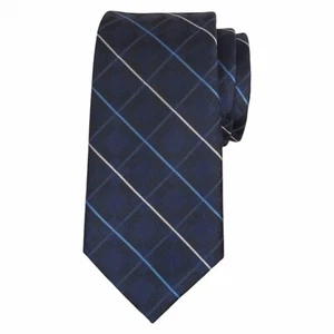 ALFANI Mens Tie Navy Blue Grid Check 2.75 Slim Narrow Modern Woven Dress Necktie - Picture 1 of 4