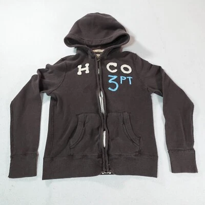 Y2K Hollister Sudadera con Capucha Mujer Mediana Marrón Cremallera Chaqueta HCO 3 Pt Gráfico Exterior Foto 1 de 4