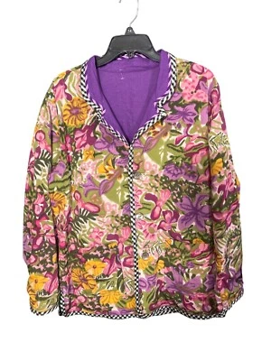 Koos Of Course Reversible Purple & Floral Button-Up Jacket L - Image 1 of 4
