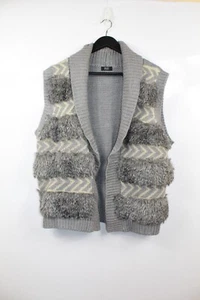 F&F Women's Grey Sleeveless Knitted with Fur Vest Cardigan Size 20 - Picture 1 of 9