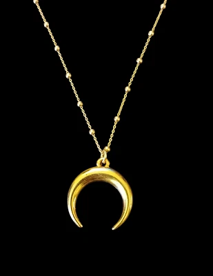 925 Sterling Yellow Gold Vermeil Crescent Moon Horn 22.3mm Pendant 18" Chain  - Image 1 of 4