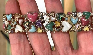 Bracciale Argento Sterling Whitney Kelly Abalone Ametista MOP 8" Cuore Grappolo 42g - Foto 1 di 15