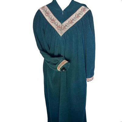 Vanity fair velour emerald green tapestry house coat pajama cottage grandma sz L - Image 1 of 4