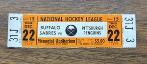 RARE 1977 Buffalo Sabres Full Unused Ticket GILBERT PERREAULT Goal vs Penguins - Picture 1 of 2
