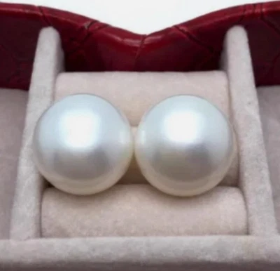 enormes Pendientes Barrocos 14-15 mm Mar del Sur Perla Blanca Oro Amarillo 14K Foto 1 de 4