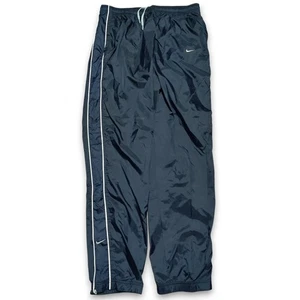 Vintage Nike Track Pants Mens XL Navy Blue Swoosh Y2K Baggy Wide Leg Zip Legs - Picture 1 of 10