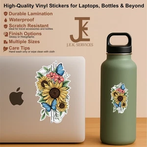 Sunflowers and Butterflies Waterproof Sticker Decal for Water Bottles & Laptops - Picture 1 of 3