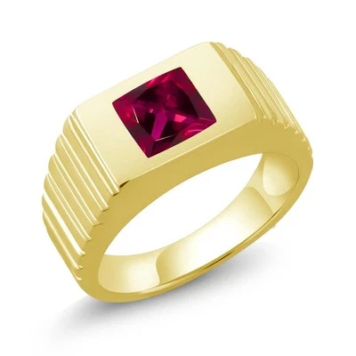 Anillo de plata enchapado en oro amarillo de 18 quilates rubí creado rojo princesa de 1,71 quilates para hombre Foto 1 de 2