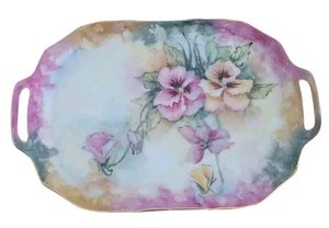 Bernadotte Czech Porcelain Rectangular Floral Tray Hand Painted Gold Trim - Picture 1 of 4