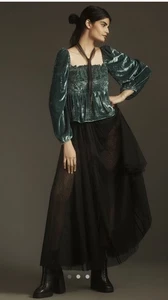 Neu von Anthropologie Langarm luxuriöse Cutwork Bluse türkis grün Größe Small - Bild 1 von 4