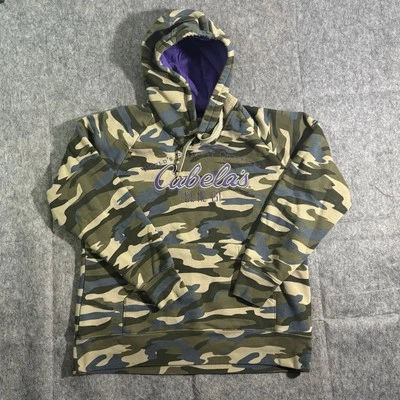 Cabelas Sudadera con Capucha Mujer XL Verde Púrpura Pullover Camuflaje Exterior Canguro Bolsa Logo Foto 1 de 4