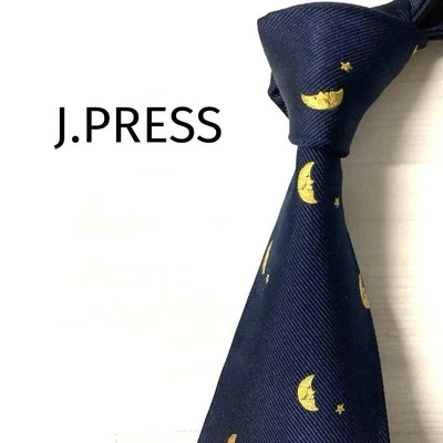 Corbata de Seda J.PRESS Azul Marino Punto Dorado Patrón Luna 9.0cm Ancho Foto 1 de 4