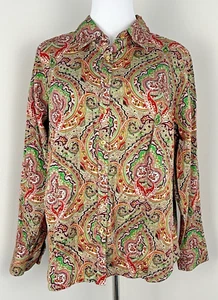 Talbots Shirt Women's 18WP Green Red Paisley Button Stretch 70's Style Retro Top - Picture 1 of 9
