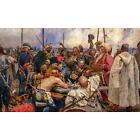 Ilya Repin, Reply Of The Zaporozhian Cossacks, Canvas Print, 16" X 26" + Border