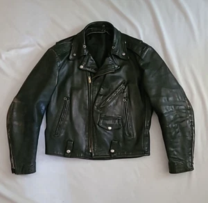 Black Leather Jacket Mens Sz 40 Motorcycle Vintage Authentic Biker Style preownd - Bild 1 von 24