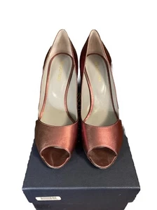 SERGIO ROSSI Women Metallic Leather Peep Toe Pump, Sz 8, EU 38 Made In Italy - Picture 1 of 7