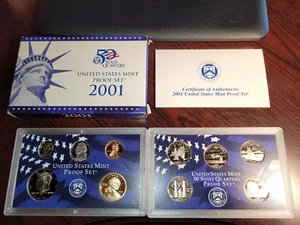 2001 S United States Mint Proof Set including the 5 State Quarters in Box w/COA - Picture 1 of 7