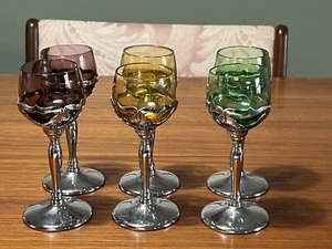 6 Cambridge Glass Krome Kraft Goblets / Glasses Farber Bros Art Deco 6" - Picture 1 of 1