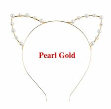 Alloy Rhinestones Cute Cat Ear Headband Fashion Women Girls Hair Band Pearl Gold