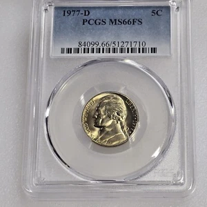 1977 D JEFFERSON NICKEL PCGS MS66FS FULL STEPS 5c U.S. Coin Lot 2216 - Picture 1 of 12