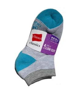 Hanes Classics 4-Pair Girls Low Cut Socks Medium Size M Shoes Size 10 1/2 - 4 - Picture 1 of 3