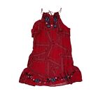 Red Bandana Pattern Dress Floral Embroidered Ruffle Mini Juniors Size Medium