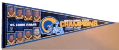 Banderín vintage 1999 2000 Rams Super Bowl XXXIV 34 Champs St. Louis jugadores Foto 1 de 2