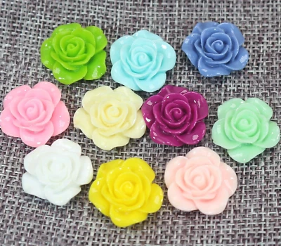 25 cabochão de flores rosa resina traseira mista 15 mm artesanato faça você mesmo enfeites - Imagem 1 de 4
