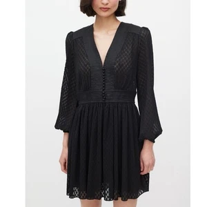 Zimmermann Dress Size 1 Small S 10 /US 6 Black Linen Polkadot Plisse Sleeve Mini - Bild 1 von 9