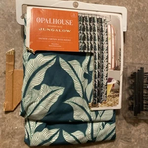 Opalhouse With Jungalow Limu Shower Curtain 72” x 72” & 12 Hooks Green Floral - Picture 1 of 5