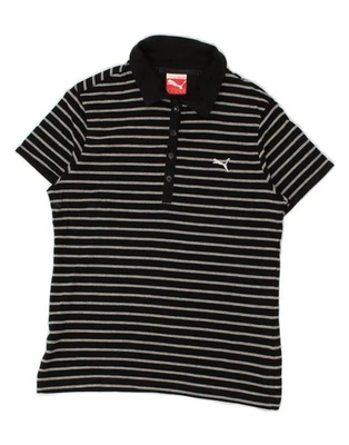 PUMA Womens Polo Shirt UK 12 Medium Black Striped Cotton VL06 - Image 1 of 4