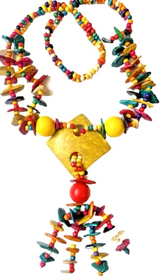 Collar Colgante Grande Grueso Tribal Boho Multi Madera Concha Cuentas Gota 26 Foto 1 de 4