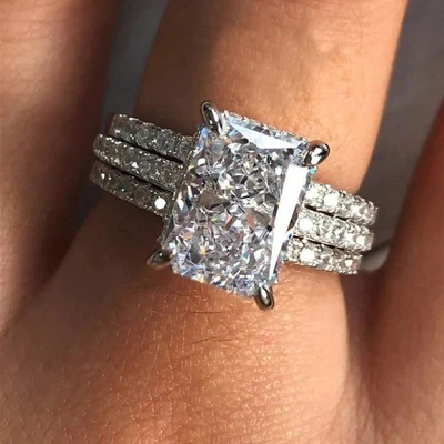 Anillos de circonita cúbica enchapados en plata con dije para mujer joyería de aniversario talla 6-10 Foto 1 de 2