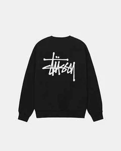 XL NEW Stussy Basic Crewneck Black Mens XL Sweatshirt Rare Deadstock - Picture 1 of 5
