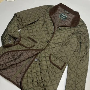 Wellington Of Bilmore Women Olive Long Quilted Country Jacket Coat M Elbow Patch - Picture 1 of 17